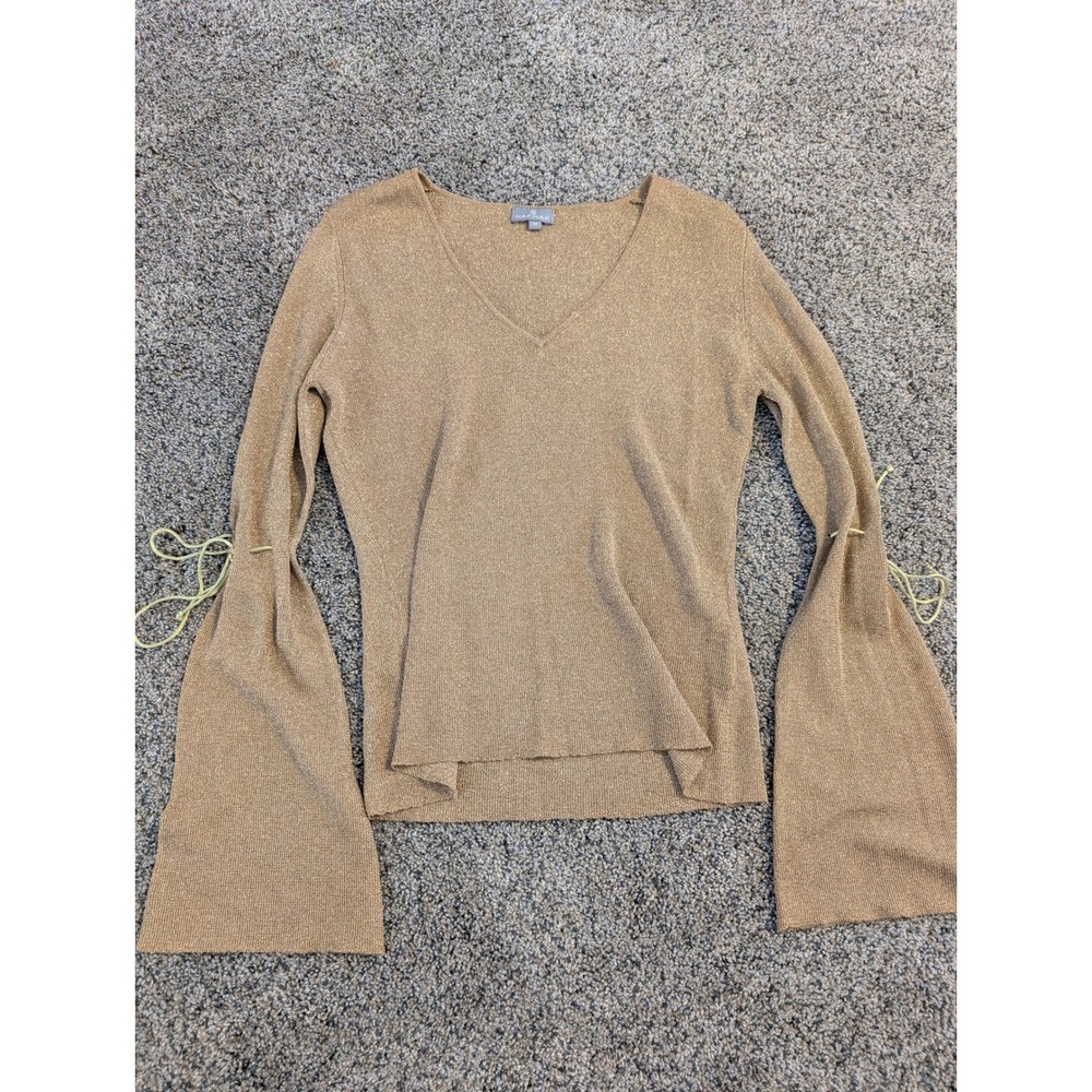 Y2K NAF‎ NAF Metallic Bell Sleeve V Neck Sweater Gold Women's Size M